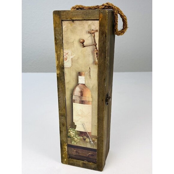 13"x4"x3.5" Rustic Wood Single Bottle Hinged Wine Liquor GIFT BOX Tote Carrier - Picture 1 of 8
